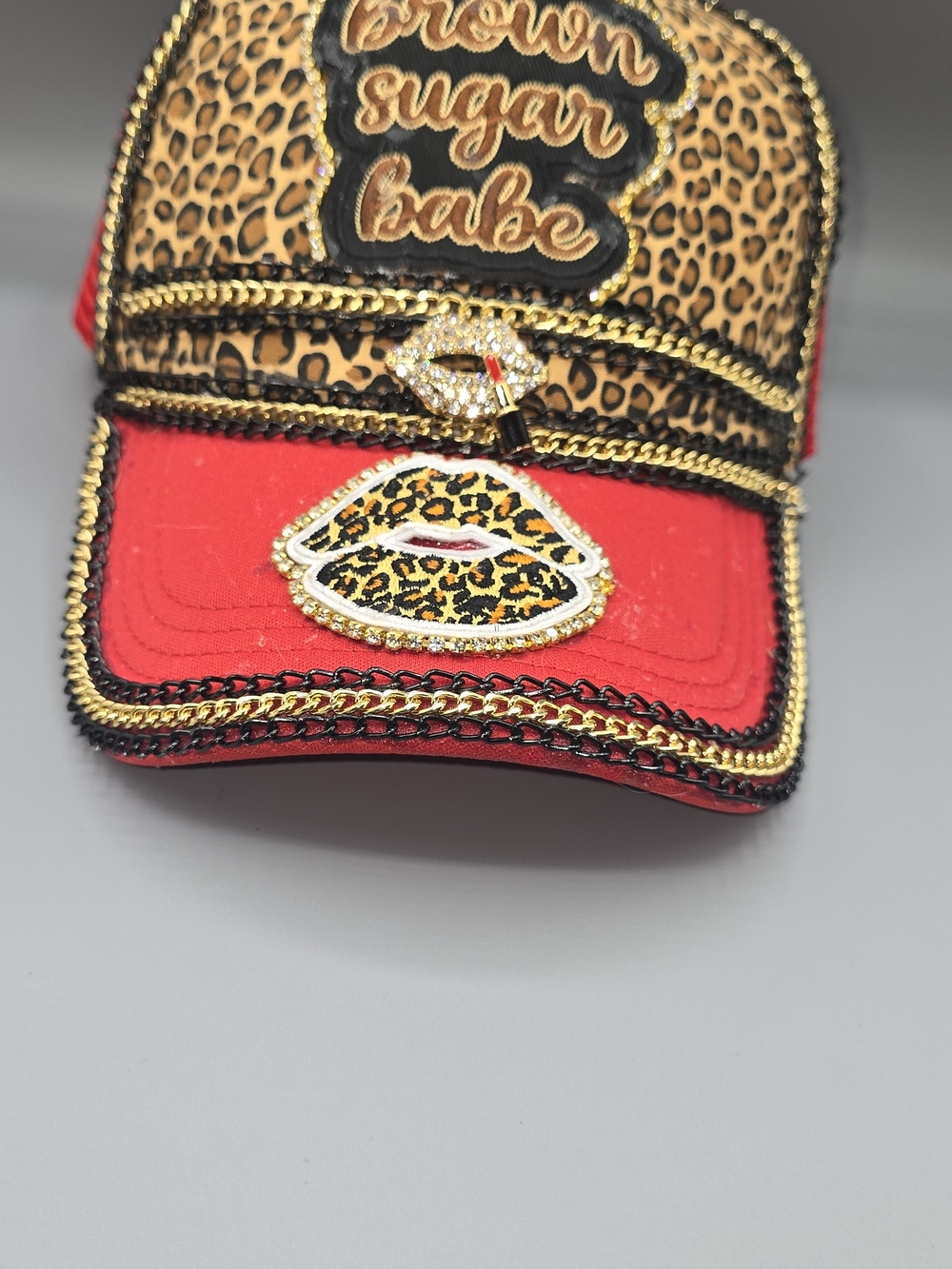 Red Leopard 'Brown Sugar Babe' Embellished Cap
